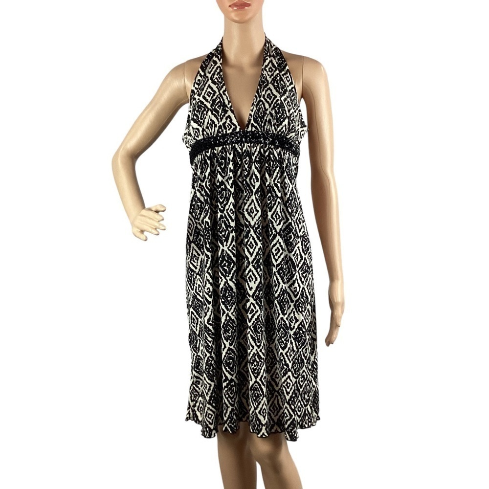 En Focus Studio Halter Dress Size 8 Black White Geo Print